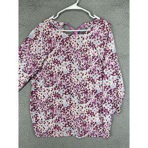 Susan Graver Blouse Shirt Womens Large Purple Geometric‎ 3 Quarter Sleeve Ladies
